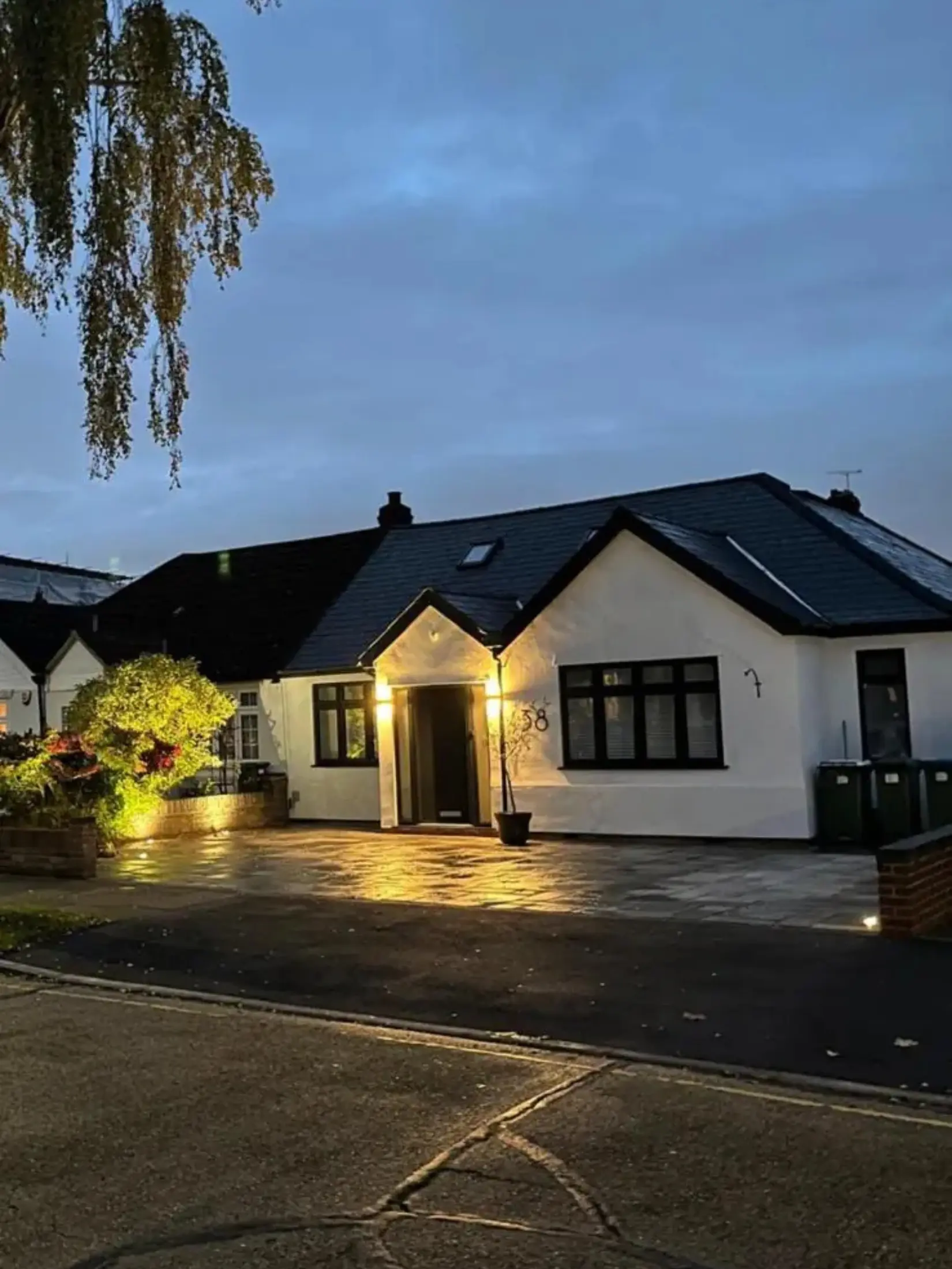 Domestic front and rear lighting installation